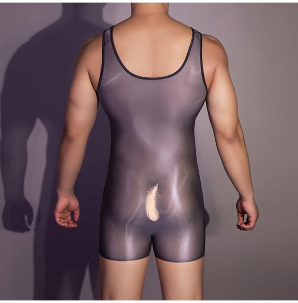 Feeetmoi - Men's Shiny Sheer Bodysuit (Dark Gray)